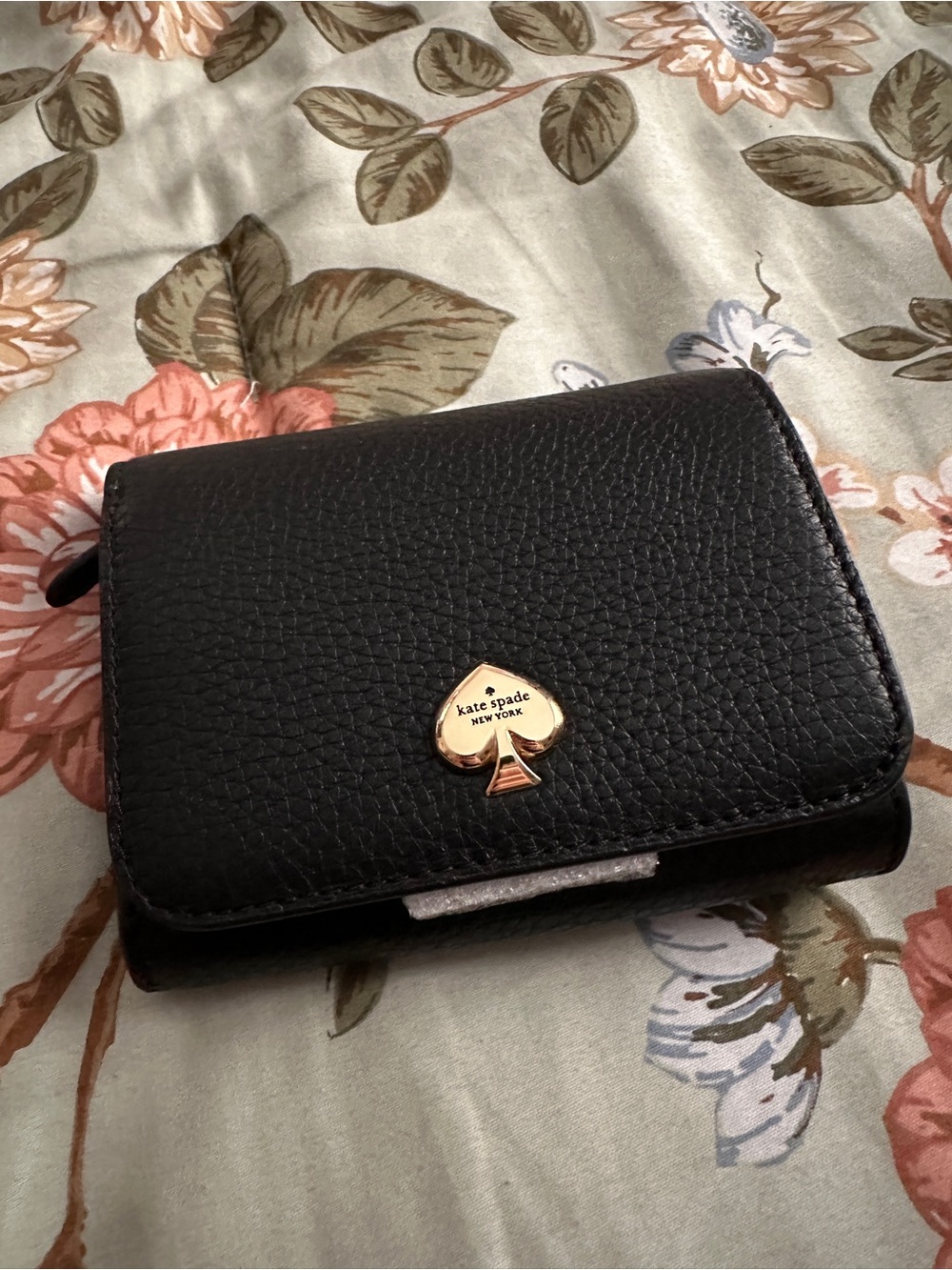 Kate Spade “Kayla” Black Pebbled Leather Small Wallet with Gold Spade Logo